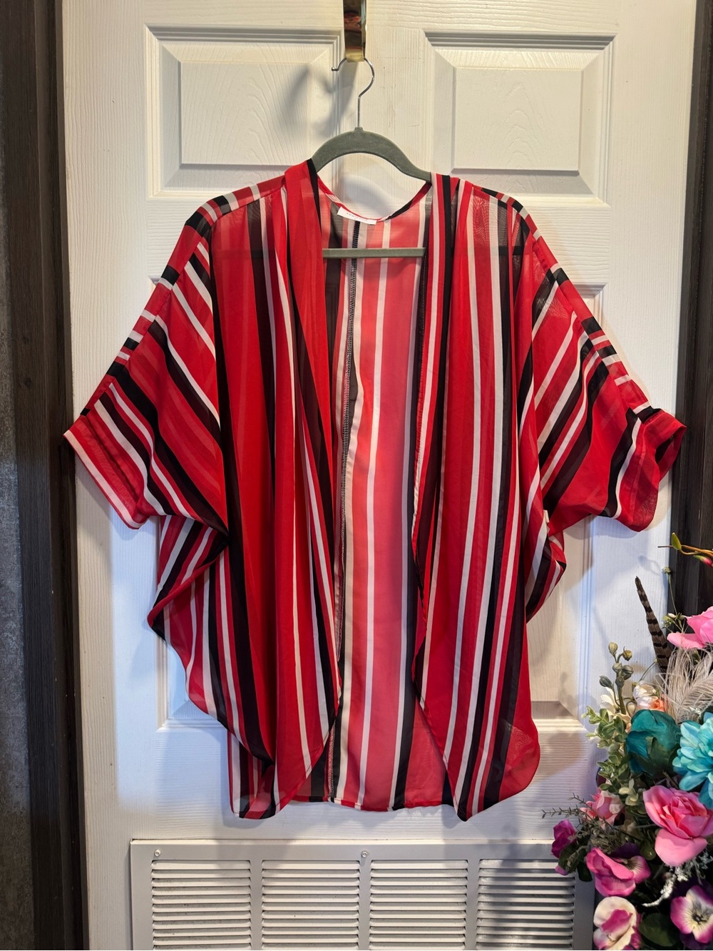 Women's Kimono-Style Top, Size L by Adrienne Striped Design